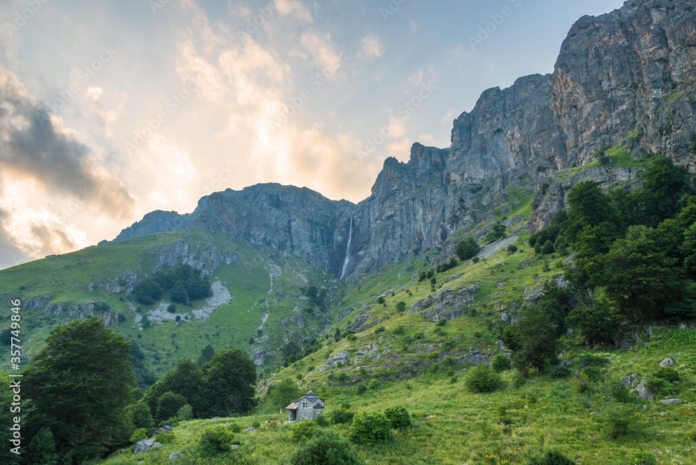 Fototapeta premium Beautiful waterfall in Bulgaria at sunset.
