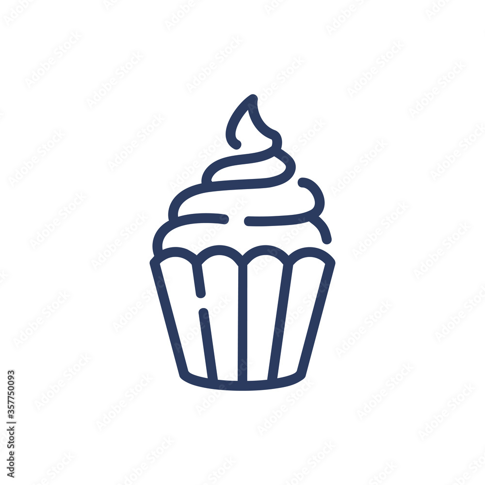 Muffin with cream thin line icon. Bakehouse, coffee, cafe isolated outline sign. Sweet desserts and bakery concept. Vector illustration symbol element for web design and apps Muffin with cream thin line icon. Bakehouse, coffee, cafe isolated outline sign. Sweet desserts and bakery concept. Vector illustration symbol element for web design and apps