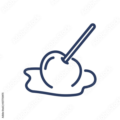 Caramel apple on stick thin line icon. Lollypop, fruit, cinnamon isolated outline sign. Sweet, desserts and candy concept. Vector illustration symbol element for web design and apps