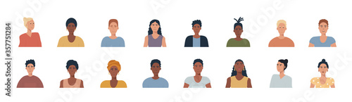 People portraits set - hand drawn flat style vector design concept illustration of young men and women, male and female faces and shoulders avatars. Flat style vector icons set. Ethnic minority, LGTB 