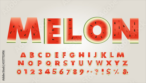 watermelon style font design, alphabet letters and numbers, Eps10 vector.