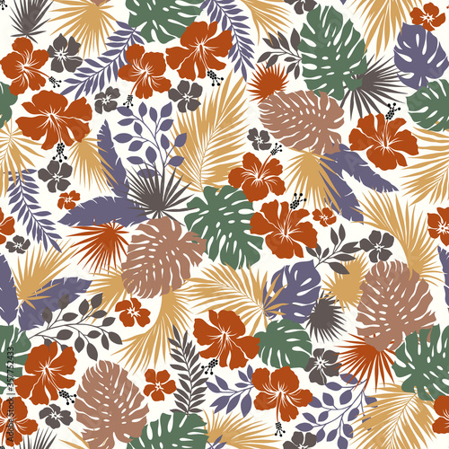 Beautiful tropical plant seamless pattern illustration,