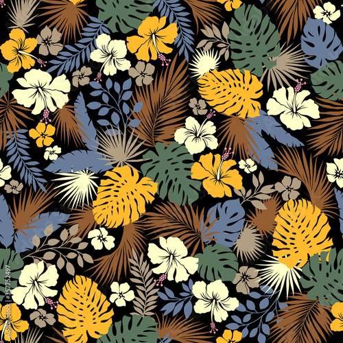 Beautiful tropical plant seamless pattern illustration,