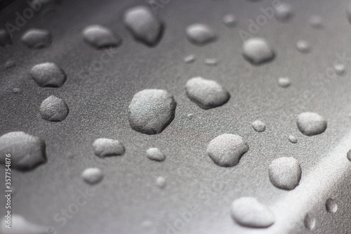 Water droplets on a gray background 