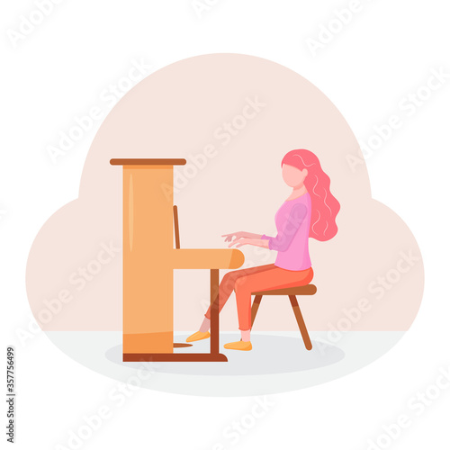 Young woman playing piano. Female pianist, musician or composer isolated on white background. Happy girl enjoying her hobby. Music performance or concert. 