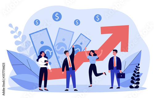 Business team celebrating financial growth. Best employee, competition, income, profit flat vector illustration. Business success, career concept for banner, website design or landing web page