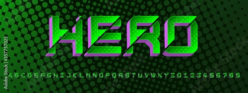 Hero style font, Alphabets and numbers letters design. Vector illustration.