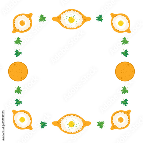 Khachapuri, traditional georgian pies, vector square frame for restaurant menu design, card template.