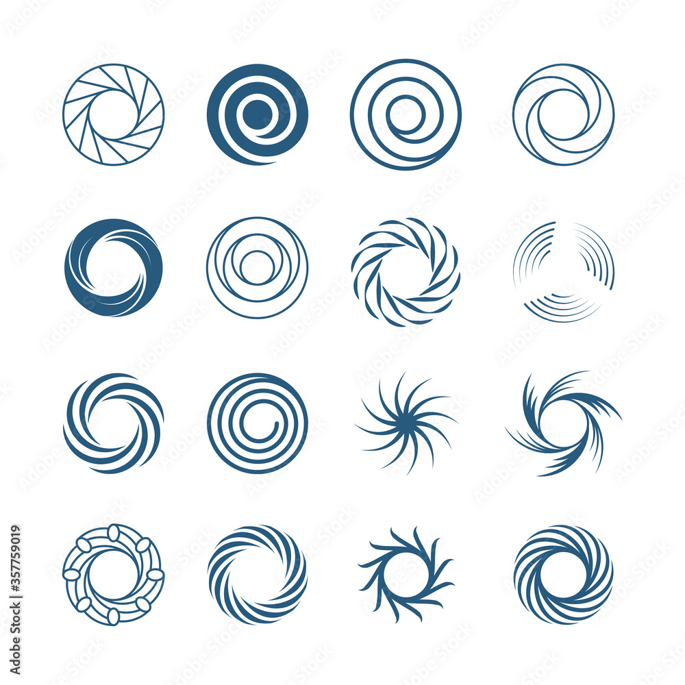 Abstract spiral circles set. Fashionable round swirls in form whirlpool lines effect rotational motion illustration subspace portals symbols ancient runic solstice. Vector abstract symbolism. Abstract spiral circles set. Fashionable round swirls in form whirlpool lines effect rotational motion illustration subspace portals symbols ancient runic solstice. Vector abstract symbolism.