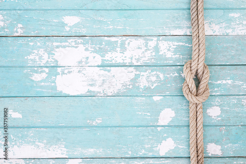 Принти на полотні pattern rope on a blue old wooden background