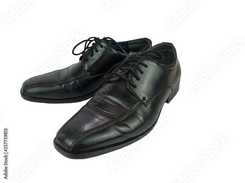 pair of black leather shoes photo