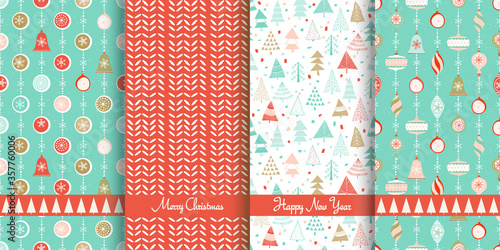Set of Christmas seamless patterns for greeting cards, wrapping paper. Hand drawn winter backgrounds. Vector illustration