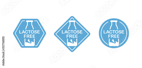 Lactose free stamp (in 3 shapes)  - crossed out milk bottle - emblem for anti-allergic and healthy food products
