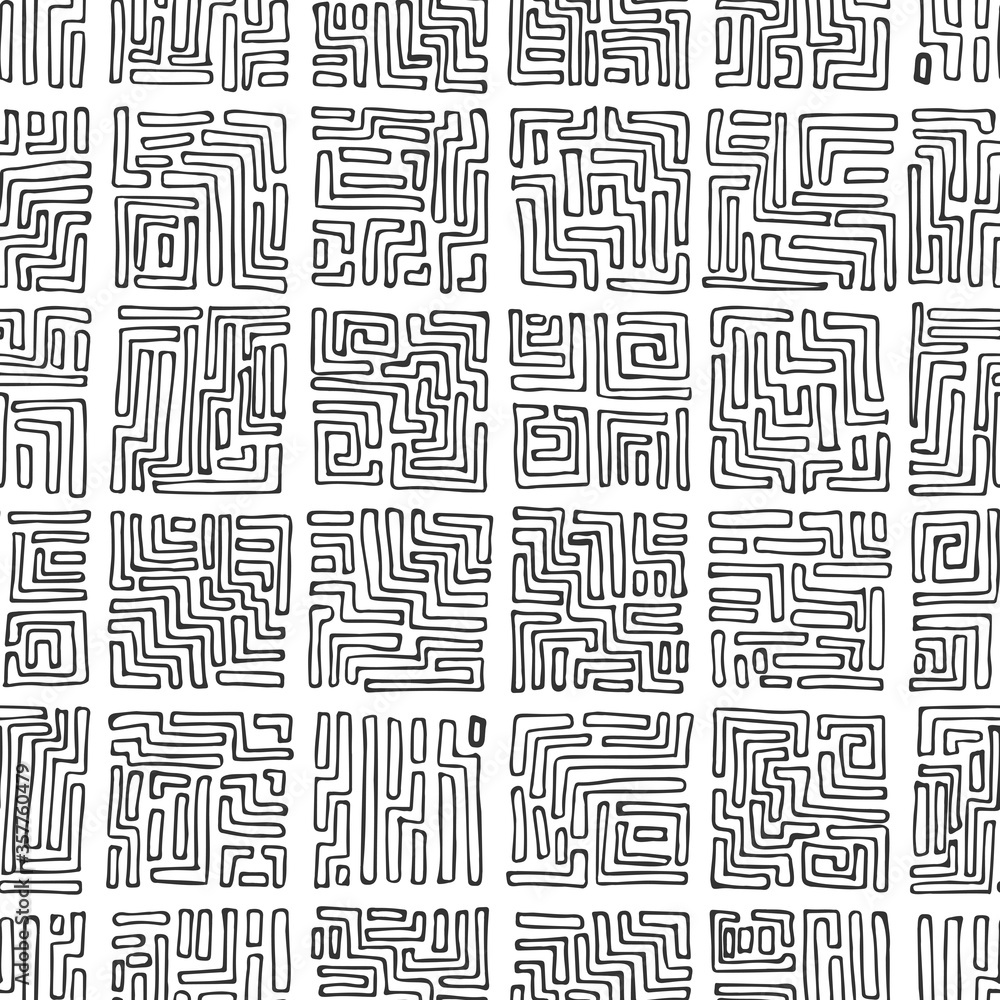 Abstract geometric squares seamless pattern. Vector doodle illustration.