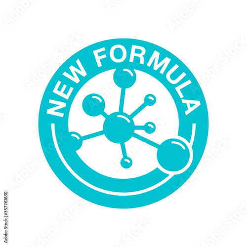 New Formula stamp in circular form with molecular cell inside - isolated vector sticker for packaging information