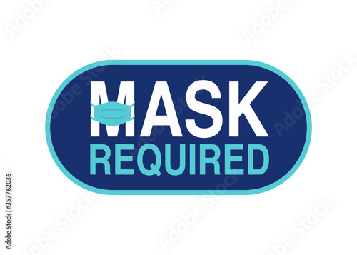 Mask required warning prevention sign - creative M letter with face mask in rounded rectangular frame - isolated vector information picture