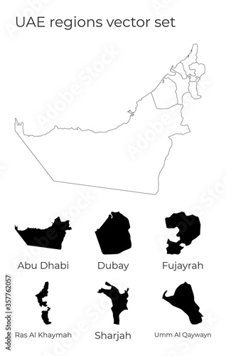 UAE map with shapes of regions. Blank vector map of the Country with regions. Borders of the country for your infographic. Vector illustration.