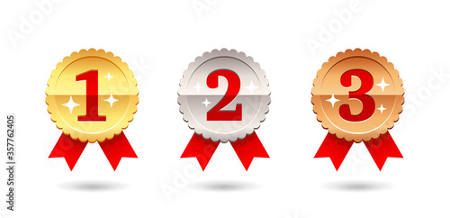 Gold, Silver and Bronze medal - 1st, 2nd and 3rd place awards set - three winning places isolatred vector icons