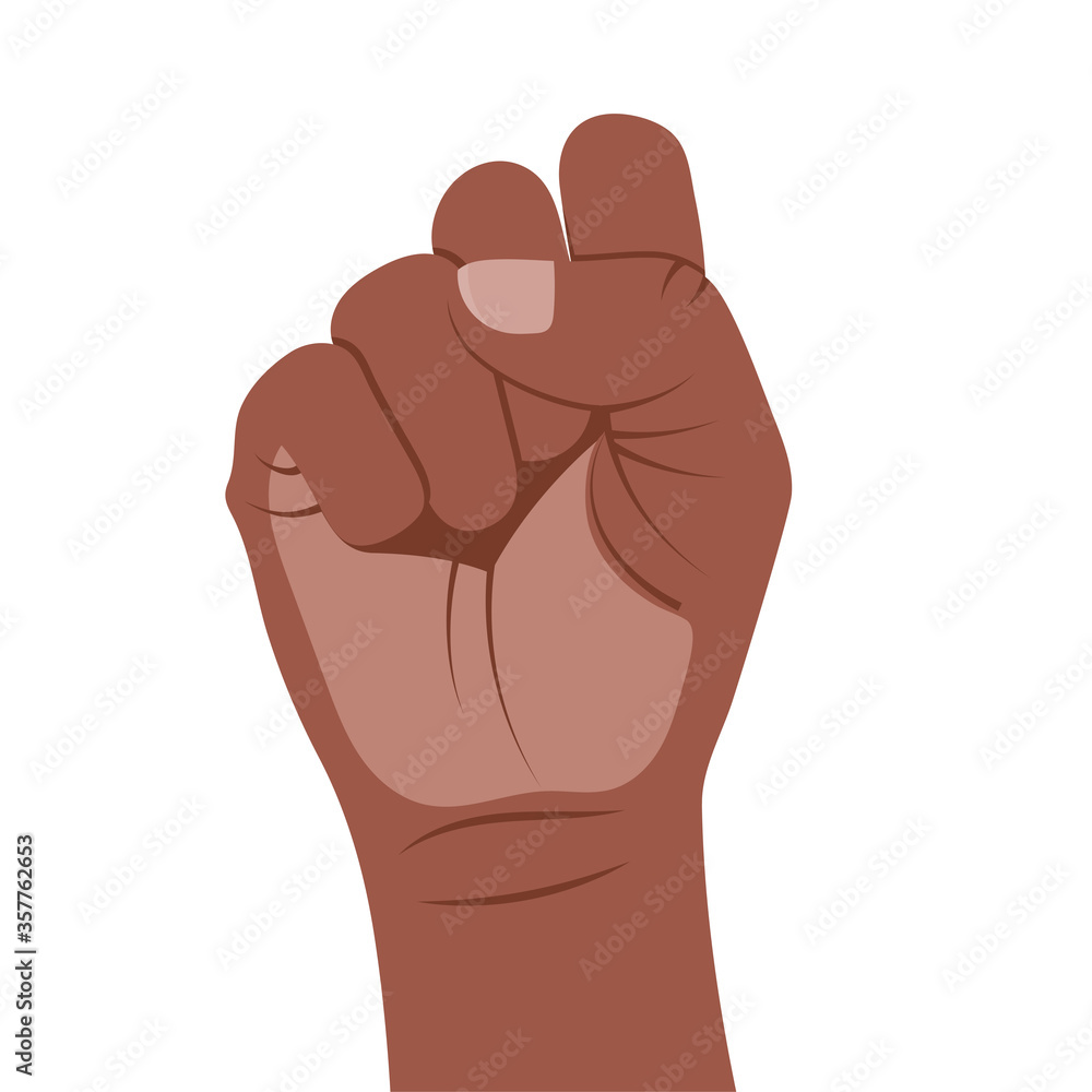 Afro american hand, strong fist upwards on white background. Protest against racism and social inequality, human rights symbol. Vector Illustration for social media, web, banner, design Afro american hand, strong fist upwards on white background. Protest against racism and social inequality, human rights symbol. Vector Illustration for social media, web, banner, design