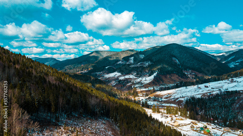 Carpathian mountain range panorama winter aerial view beautiful view © Андрей Трубицын