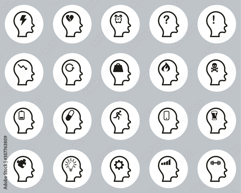 Stress & Pressure Icons Black & White Flat Design Circle Set Big Stress & Pressure Icons Black & White Flat Design Circle Set Big