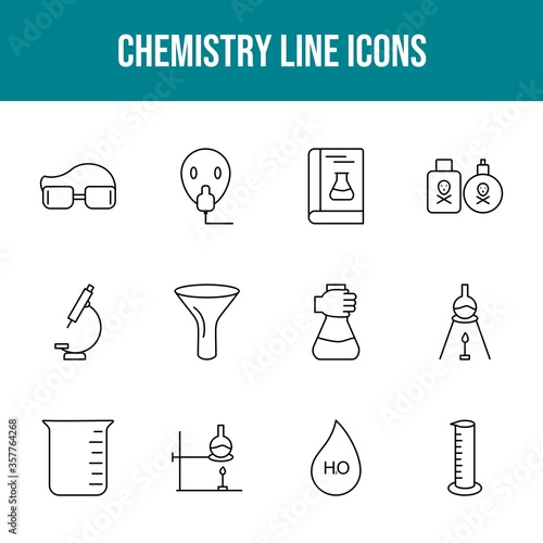 Unique chemistry vector line icon set