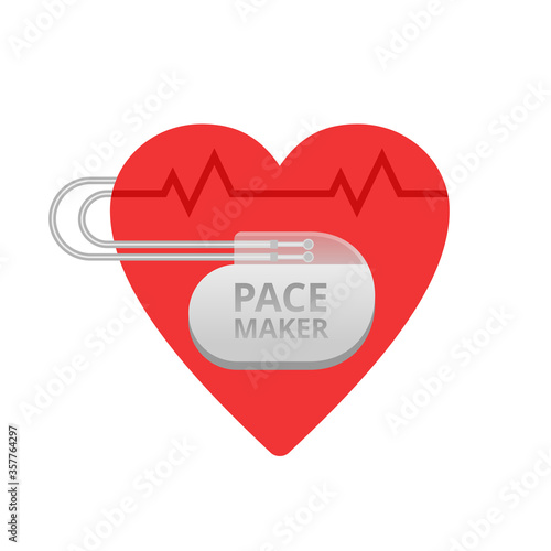 Pacemaker conceptual icon - heart shape with implant device and heart rate cardiogram inside - cardiology concept