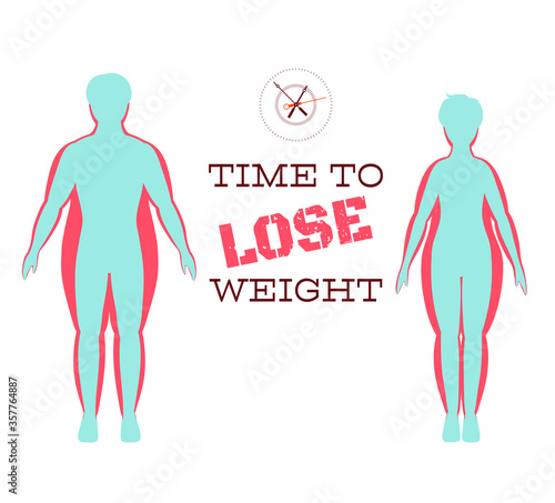 Silhouettes of man and woman show process of losing weight