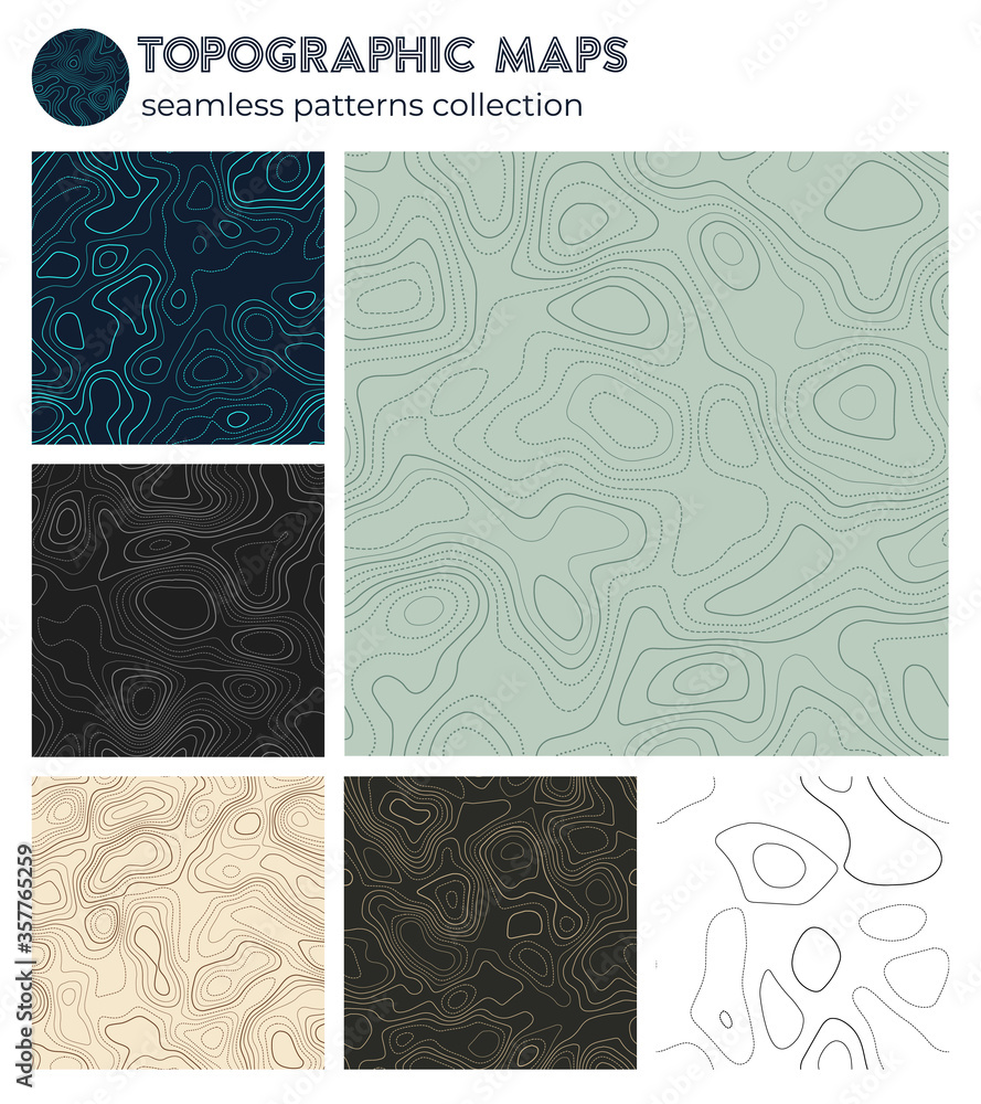 Topographic maps. Artistic isoline patterns, seamless design. Neat tileable background. Vector illustration.