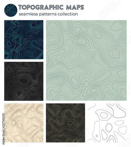 Topographic maps. Artistic isoline patterns  seamless design. Neat tileable background. Vector illustration.