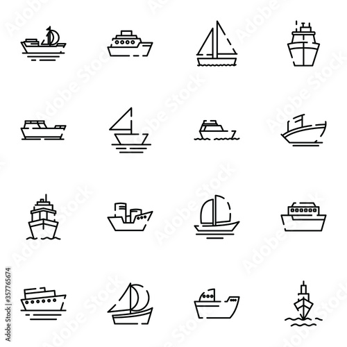 ship, boat, cargo icon set. Simple vessel, shipboard outline icons sign vector illustration.	