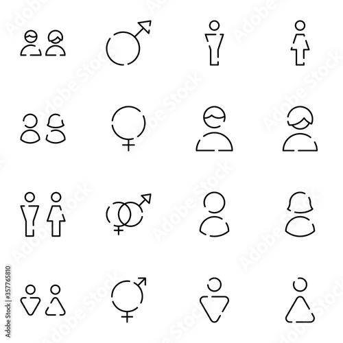 Male, female, gender icon set. Simple man, woman, sexuality outline icon sign concept. vector illustration.	