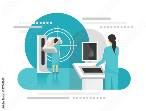 Mammogram -  breast diagnosis and screening - creative vector illustration of cancer mammography