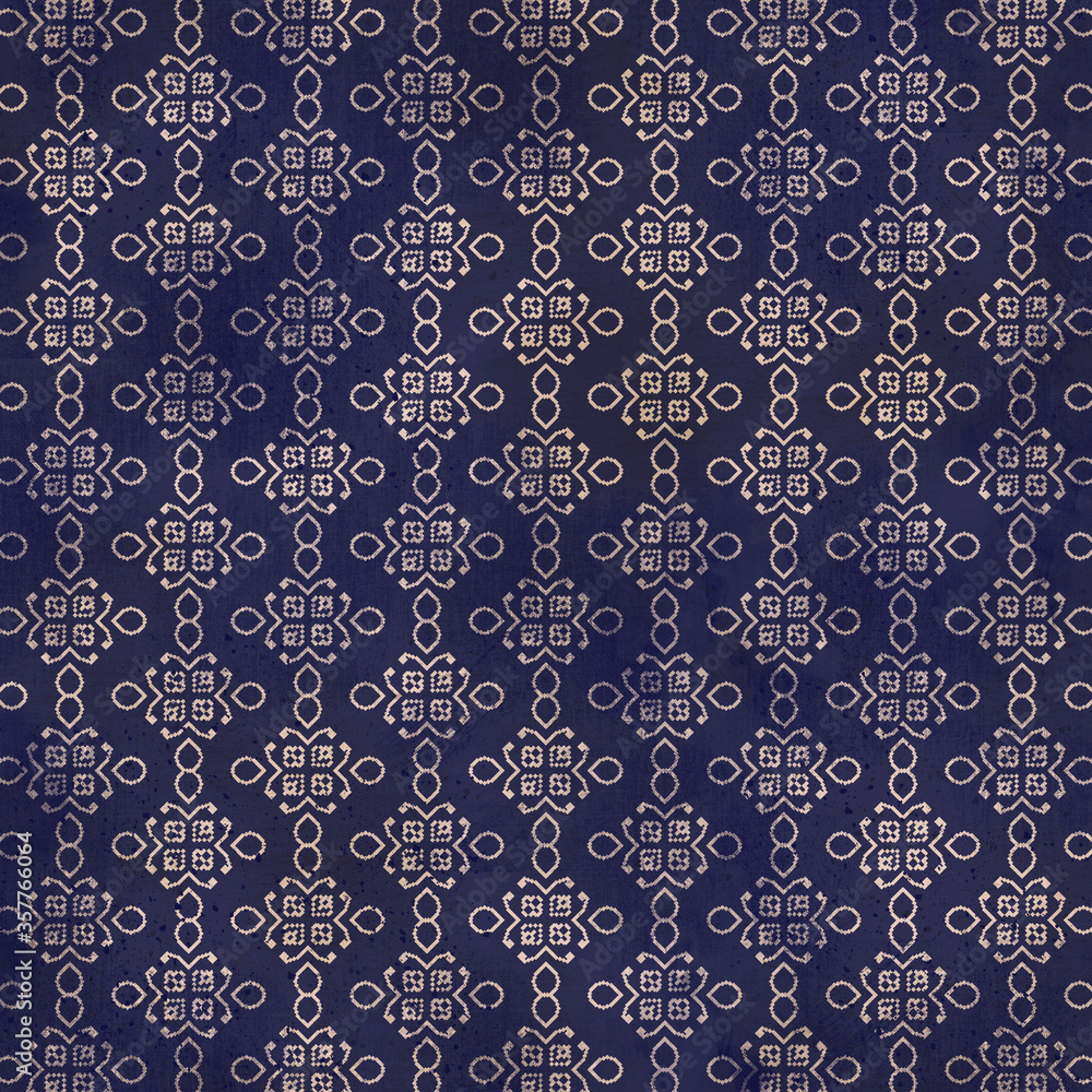 Decorative embroidery pattern from egypt on blue textured background