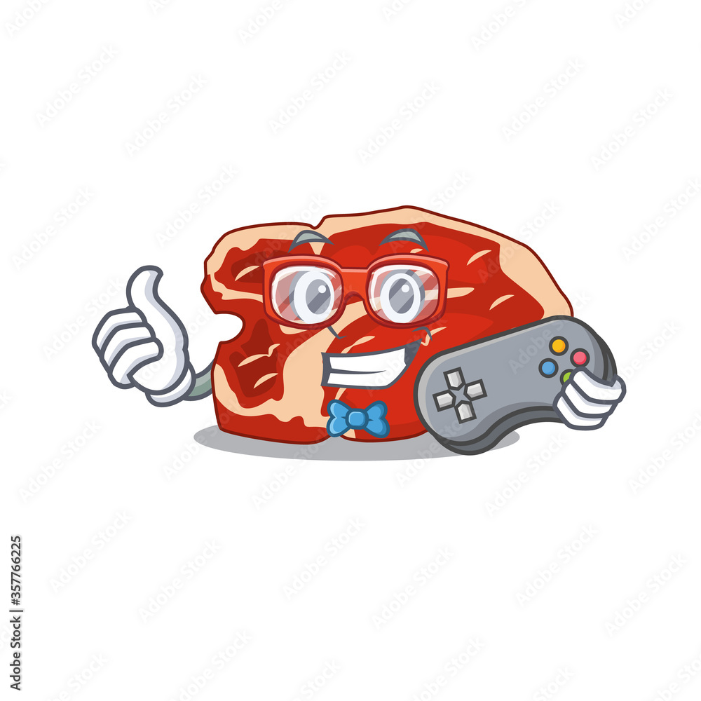 Cartoon Mascot design of T-bone gamer using controller Cartoon Mascot design of T-bone gamer using controller