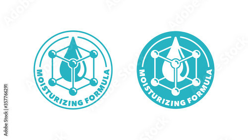Skin moisturizing formula emblem - anti-age and anti wrickles cosmetics marking - water drop locked inside molecular structure - vector skincare icon 