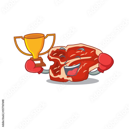 Fabulous boxing winner of T-bone caricature design style