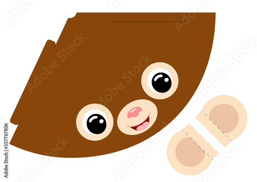 Printable mockup cap monkey. Festive cone template for birthday, party, christmas, baby shower. Fun accessory for entertainment. Cardstock cap layout construction. Print and cut. Vector illustration.