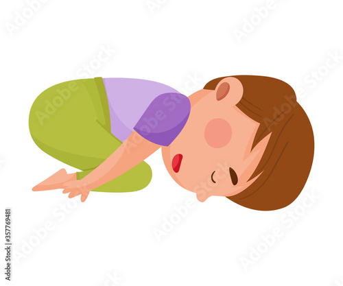 Little Boy Standing in Yoga Pose Breathing Deeply Vector Illustration