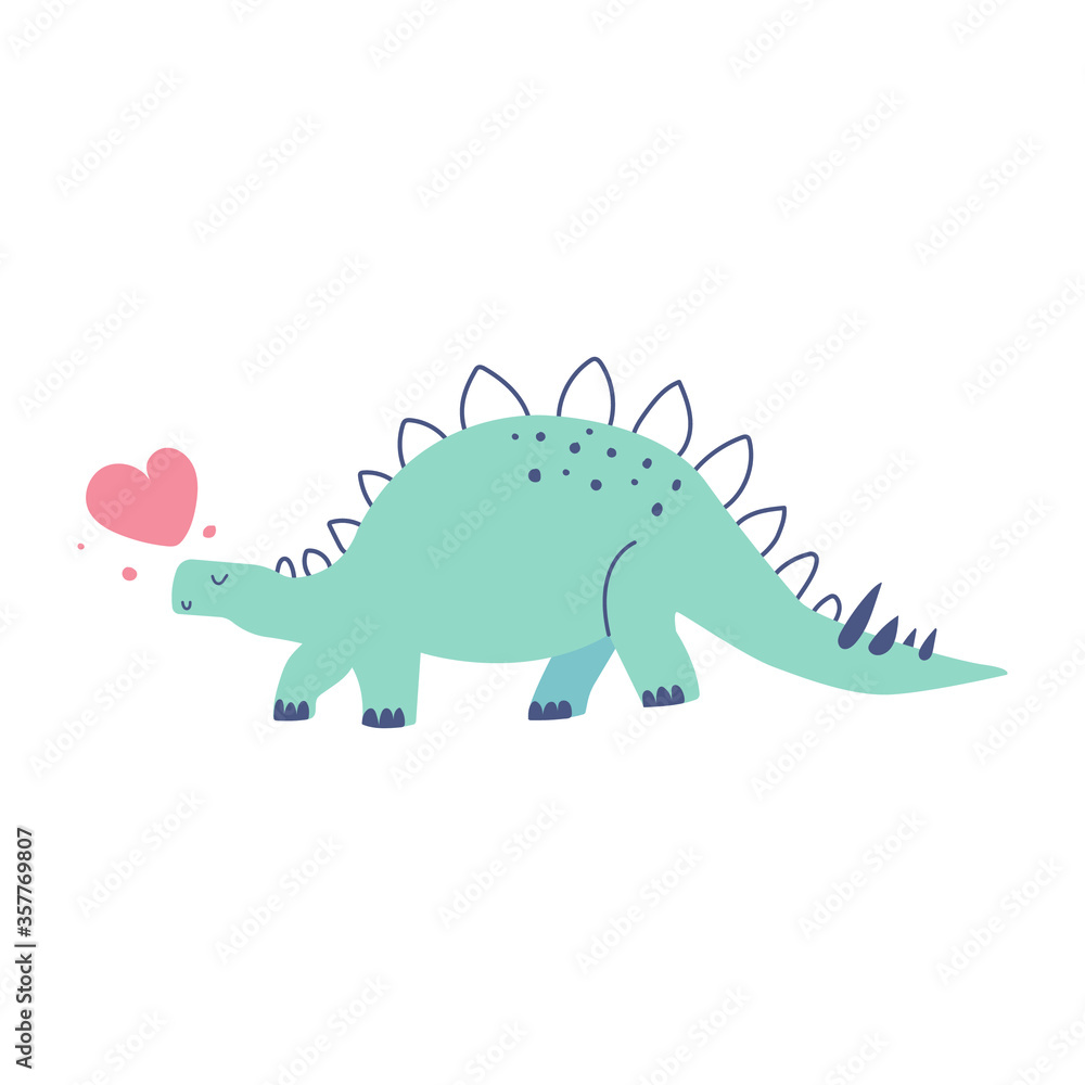 Cute blue dinosaur with heart for nursery design. Flat vector illustration isolated on white background. Hand drawn concept. Cute blue dinosaur with heart for nursery design. Flat vector illustration isolated on white background. Hand drawn concept.