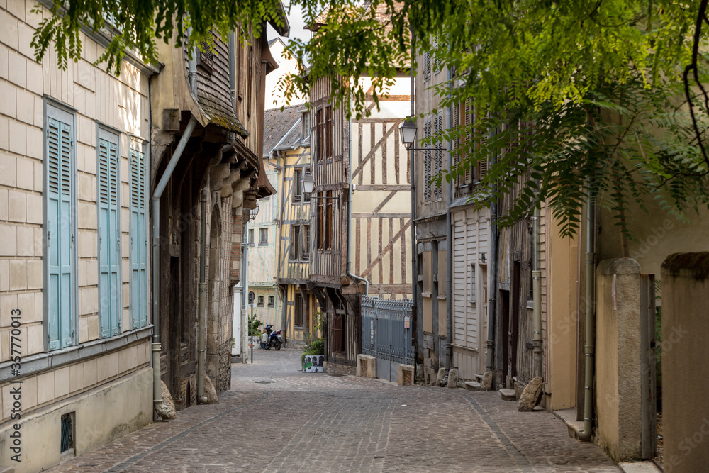 View of old town in Troyes - capital of Aube department in Champagne region. France. Many half-timbered houses (mainly of 16th century) survive in old town