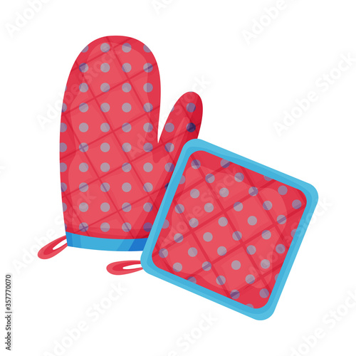 Cooking Glove or Oven Mitt and Textile Potholder Vector Illustration