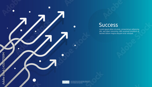 line arrow direction for vision, business growth, teamwork leader and success concept. blue background for presentation or web banner template. finance digital goal vector illustration