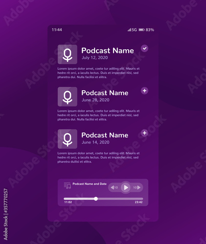 podcast app and player mobile ui vector design