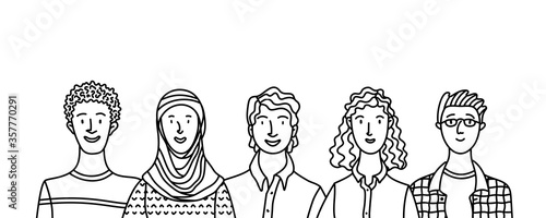 Multicultural adult men and women standing together