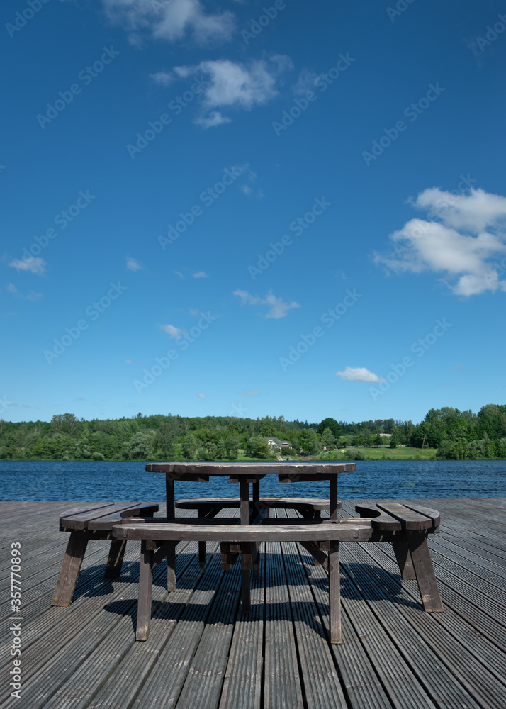 Picnic table ar the river.