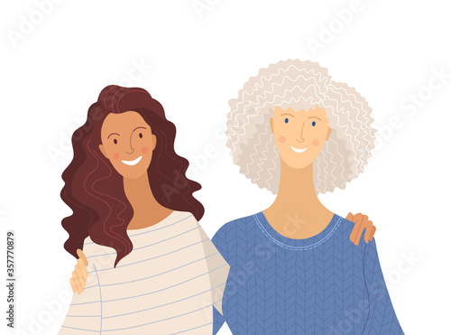Granddaughter and grandma flat vector illustration