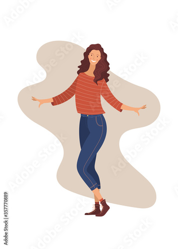 Smiling woman in casual clothes flat vector illustration