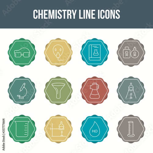 Unique chemistry vector line icon set