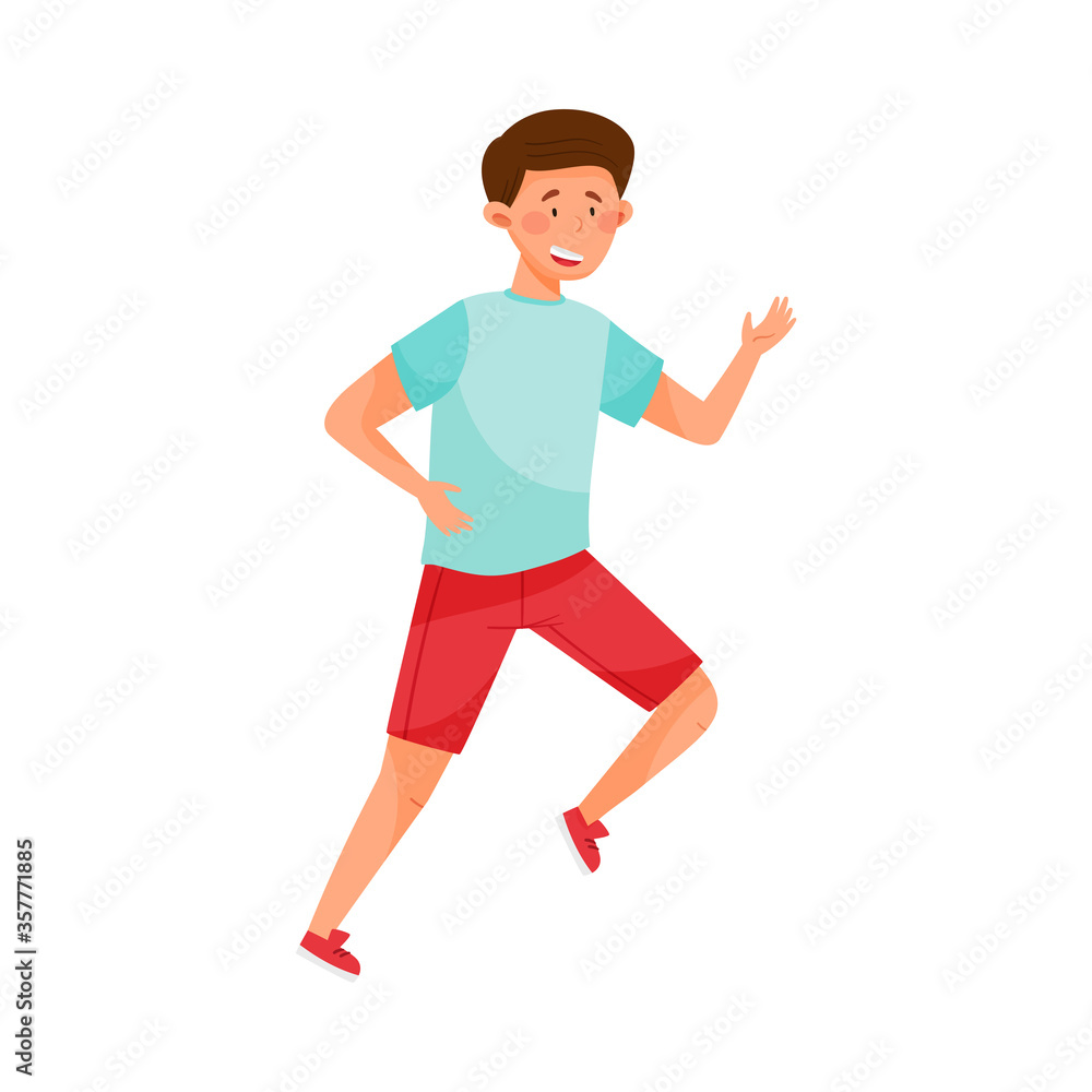 Young Guy in Sportswear Running in Marathon Vector Illustration